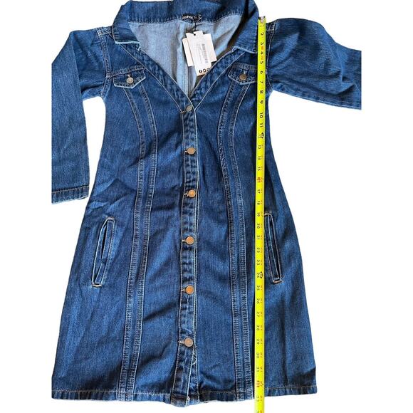 Boohoo Denim Dress Button Down Long Sleeve Jean Pockets NWT Size 6 - Picture 7 of 16